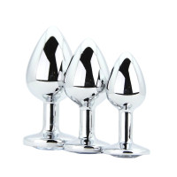 Toosh Metal Butt Plug Silver Set of 3 Clear Stone