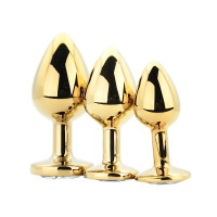 Toosh Metal Butt Plug Gold Set of 3 Clear Stone
