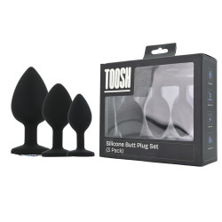 Toosh Silicone Butt Plug Black Set of 3 Clear Stone