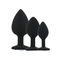 Toosh Silicone Butt Plug Black Set of 3 Clear Stone