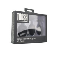 Toosh Silicone Butt Plug Black Set of 3 Clear Stone