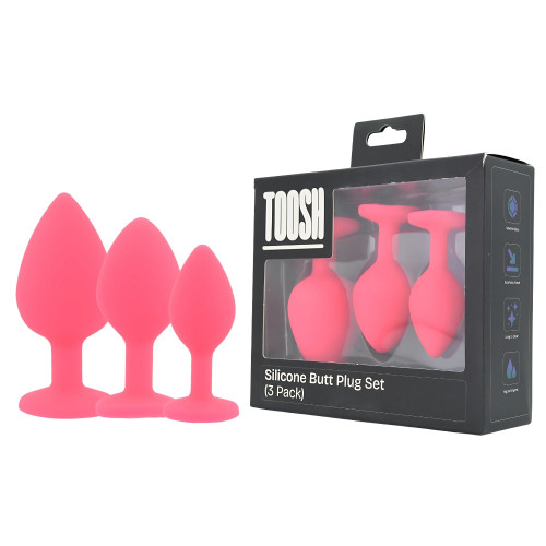 Toosh Silicone Butt Plug Pink Set of 3 Clear Stone