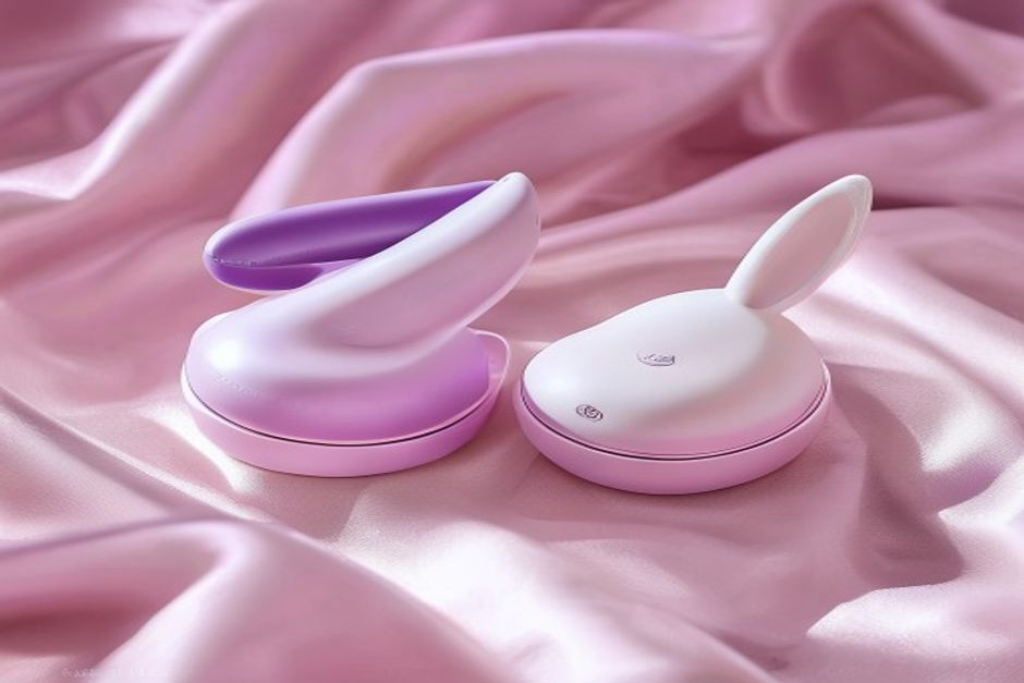 G-spot and rabbit vibrators on pink satin